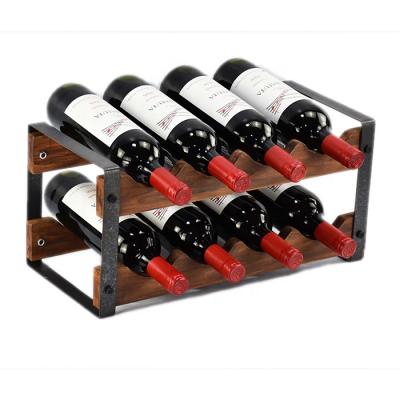 China 2 Single Row Antique Single Tier Countertop Free-Rack Wooden Wine Rack Wine Rack Wine Rack 8 Bottles for sale