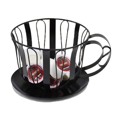 China Traditional Nordic Style Cup Shape Coffee Cup Storage Basket Metal Black Coffee Pod Holder for sale