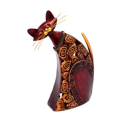 China Cat Craft Collection Room Decoration Metal Screw Thread Cat Traditional Red and Gold Aesthetic Decor for sale