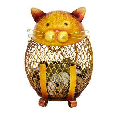 China Cat Piggy Metal Coin Bank Piggy Bank Metal Figurines Telephone Booth Traditional Christmas New Year Animal Gift for Kids Saving Money Cat Home Decor for sale