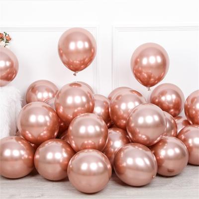 China 12 Inch Eco-Friendly Disposable Rose Gold Champagne Chrome Gold Balloon Metallic Globos Latex Metallic Birthday Balloon Party Decorations for sale