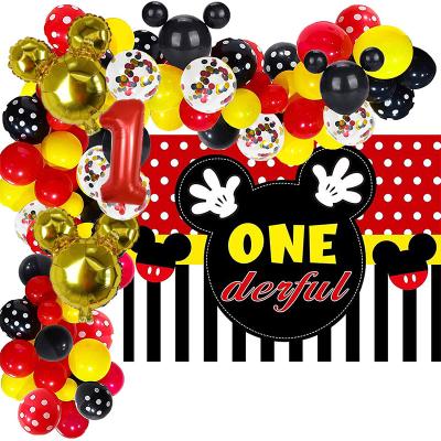 China Cartoon Mouse Disposable Eco-Friendly Balloons Arch Garland Kit Foil Confetti Black Red Yellow White Latex Balloons For Mickey Theme Birthday Party for sale