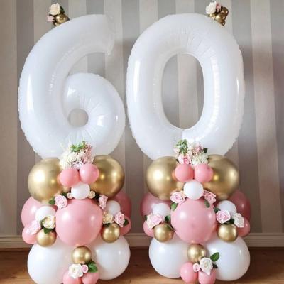 China 40inch Disposable Giant Number Helium Eco-friendly White Foil Balloons Happy Birthday Party Babyshower Figures Decoration Balloon Supplier for sale