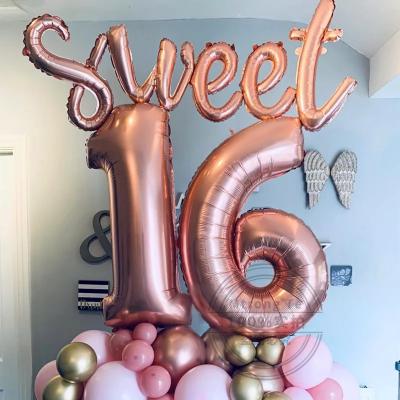 China 1set Disposable Eco-Friendly Sweet 16 Party Decorations Supplies Foil Balloon Birthday Party Theme Balloons Baby Gift Number Suppliers for sale