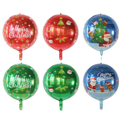 China 22inch 4D Round Christmas Theme Disposable Eco-friendly Foil Balloons Happy Christmas Party Decoration Kids Toys Helium Chrome Balloon for sale