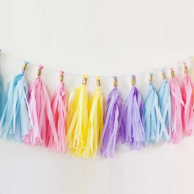 China Eco-friendly Disposable Tissue Tassels Accessories Balloon Garland Bunting Wedding Birthday Party Banner Paper Hanging Decoration for sale