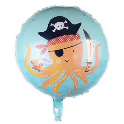 China Modern 18inch Birthday Party Decoration Balloon Round Double Sided Sea Animal Pirate Shark Foil Balloons for sale