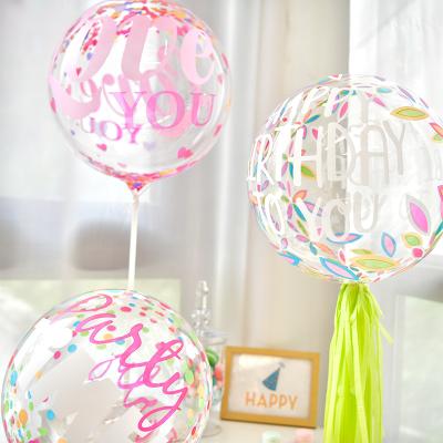 China Party Decoration New Design 20 Inch Bobo Transparent Balloons Happy Birthday I Love You Wedding Printed Balloons For Helium Party Decoration for sale