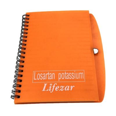 China Custom Logo PVC PP Promo Logo Spiral Cover Notebook Eco Rivet Elastic Band Custom Notepad With Pen for sale