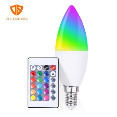 China Wholesale E14 220V Residential Candle Shape RGB LED Lamp Bulb Remote Control RGB Smart Radio Led Light Bulbs for sale