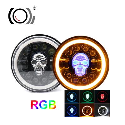 China Dot Approved E9 Angel Eyes DRL Round Auto Rotating 50W Light RGB Headlight 7 Inch Led Headlamp For Motorcycle Cars 7 Inch for sale