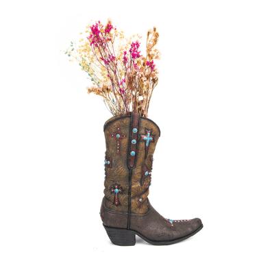 China Western Cowboy Western Resin Boots Flower Pot Vintage Style Home Plant Pot Decor for sale