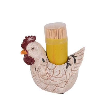 China Viable Home Decor Resin Chicken White Toothpick Holder Wooden Desktop Toothpick Holder for sale