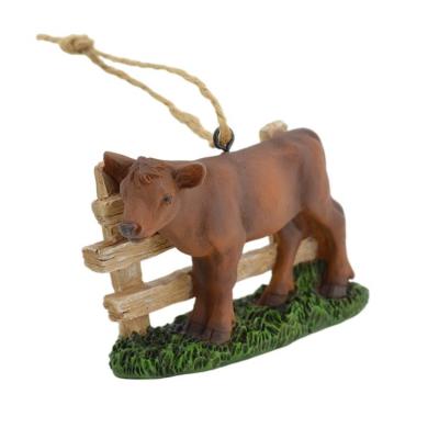 China Resin Resin Animal Cow Fence Ornament Hanging Ornament Tree Decoration Christmas for sale