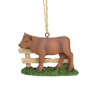 China Resin Christmas Tree Cow Fence Ornament Pendant Decorations Resin Hanging Ornament for sale