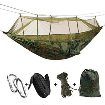 China Adult Camping Hammock with Net, Portable Lightweight Travel Hammock with Tree Straps and D-shape Carabiners, Nylon Parachute Hammock for sale