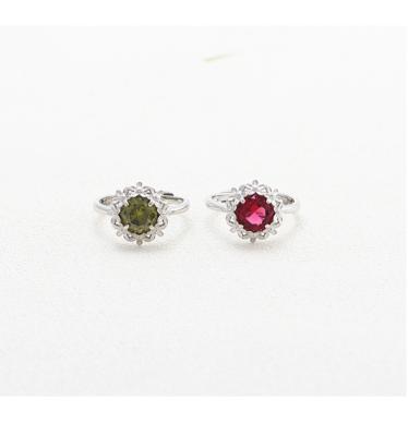 China Vintage Ruby Peridot Cubic Zirconia Flowers Large Statement Silver Engagement Ring Women Glitzy Jewelry for sale