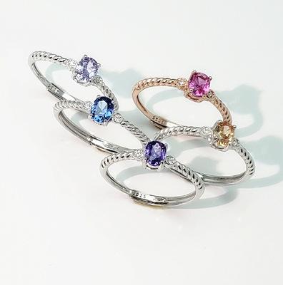 China Delicate Vintage New Arrival 925 Sterling Silver Adjustable Ring With Color Gemstone for sale