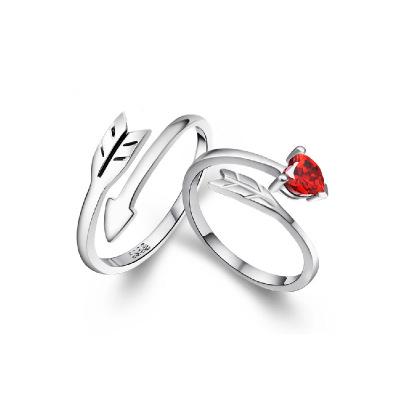 China Silver Open Torque Rings Silver Heart Shape Jewelry 925 Red Arrow Stone For Couples Rings for sale