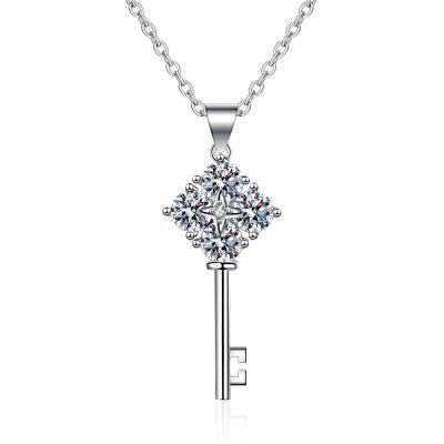 China Romantic Clear Created Moissanite Key Pendant Necklace For Women for sale