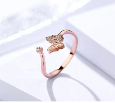 China New FASHIONABLE Ring Butterfly Silver Wedding Engagement Adjustable Open Ring for sale