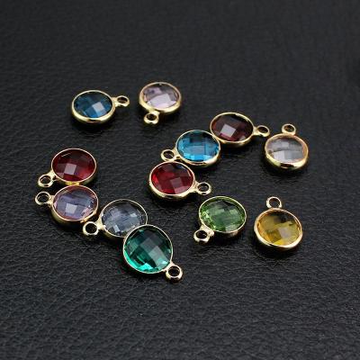 China Customized Round Cute Crystal Birthstones Birthday Stone Lucky Charms Handmade Pendant DIY Accessories Jewelry 18K Gold Plated for sale