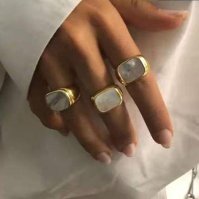 China High quality Hiphop stainless steel gold plating ring real celi styles jewelry bezelring with shell for girls and women for sale