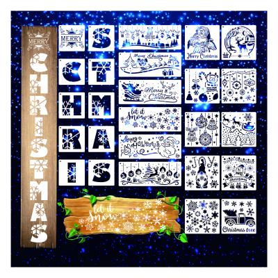 China High Quality Plastic PET Merry Christmas Stencil Drawing Template Set For Window Decorate for sale