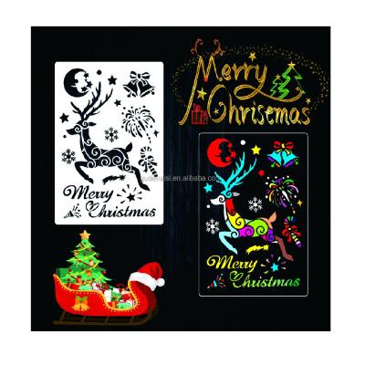 China Drawing Washable Paint Template for Wall Window Decoration Merry Christmas Drawing Stencils for sale