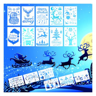 China Santa Drawing Template Wall Window Decoration Merry Christmas Plastic Painting Drawing Stencil for sale