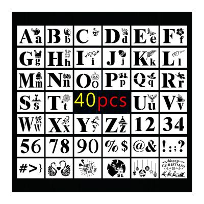 China Hot Selling 40 Pcs Drawing Drawing Template Letter and Number Painting Stencils Alphabet Drawing Stencil for sale