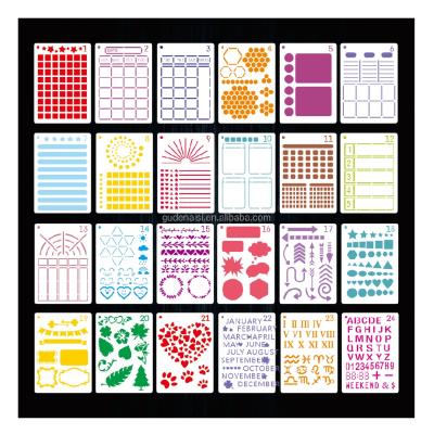 China Drawing Best Selling 24 Pieces Plastic Planner Stencil Set Diary Notebook Diary Template Flower Letters Stencils for sale