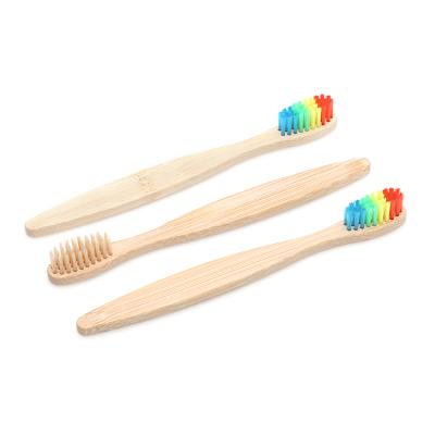 China China Manufacturer Eco - Friendly Hotel Disposable Rainbow Color Stiffens Bamboo Toothbrush for sale