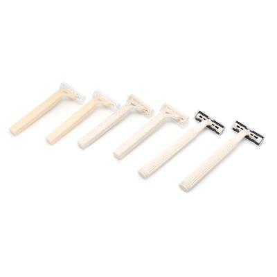 China Eco-friendly Triple Handle 2 Blade Straw Wheat Blade Disposable Razor for sale