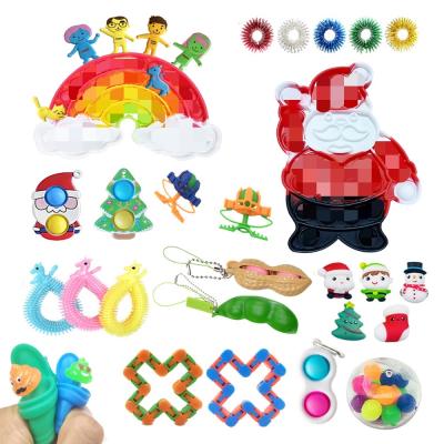 China Pressure Relieve 2022 Educational Toy New Year Fidget Toys Christmas Mochi Silicone Rubber Bubble Sensory Toys Gift Package for sale