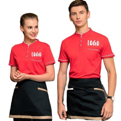 China restaurant & Custom Bar Embroidery Cafe Bar Restaurant Polo Shirts Digital Printing Logo T-shirt Uniform For Hotel Waiter for sale