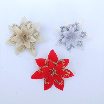 China Wholesale Beautiful 15 cm Colorful Christmas Flowers Hollow Ring Glitter and Sequins Christmas Tree Decoration for sale