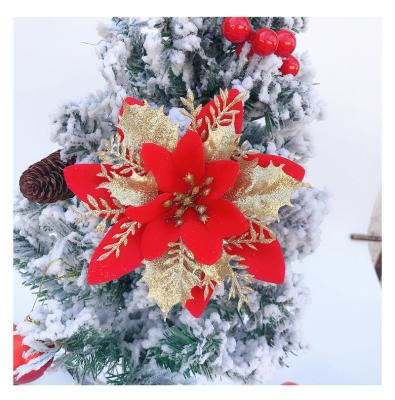 China Wholesale Beautiful Colorful 14cm Christmas Flowers Gold Silver and Red Glitter and Sequin Christmas Tree Decoration for sale