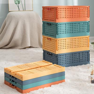 China Plastic Colorful Folding Home Storage Basket Box Trash Cans For Clothes Home Toys Books Cavity Design Foldable Stackable Storage Box With Cover for sale