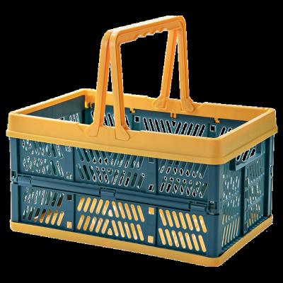 China Home Storage Plastic Folding Baskets With Handle For Supermarket Shopping Cart Large Hollow Foldable Container For Vegetable Fruit for sale