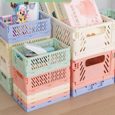 China Home Storage Plastic Folding Storage Container Small For Office Desktop Colorful Simple Stackable Hollow Basket For Home Stationery for sale