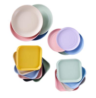 China Minimalist Plastic Material Wheat Straw Table Dish Plates Environmental Protection For Food Dessert Snacks Colorful Cake Serving Dishes for sale