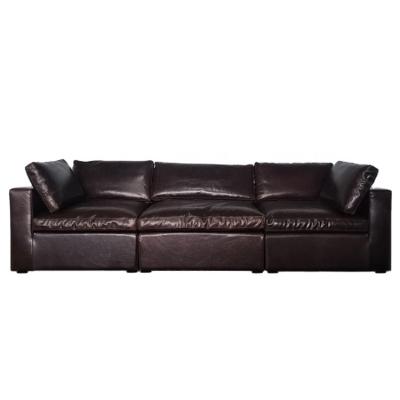 China New Design High Quality Living Room Modular 3 Seat Sofa Heavy Oil Waxy Leather Italian Genuine Leather Sofa. for sale