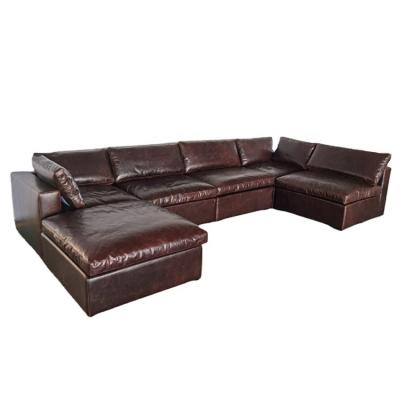 China Heavy Oil Cloud Sofa Genuine Leather 6 Seat Modular Italian Waxy High Quality Sofa. for sale