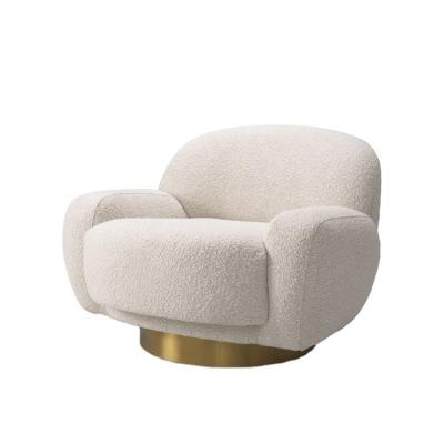 China New Arrivals Modern Living Room Boucle Swivel Accent Revolving Chair with Brushed Brass Base DF-22006. for sale