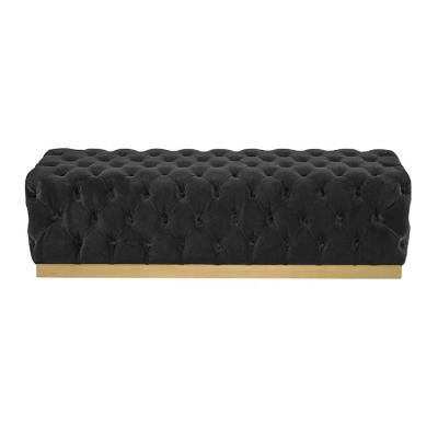 China Black tufted modern velvet tufted lounge stool with metal base. for sale