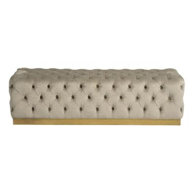 China Modern Luxury Champagne Velvet Adorned Bedroom Bed Bench Adorned Ottoman With Metal Base. for sale