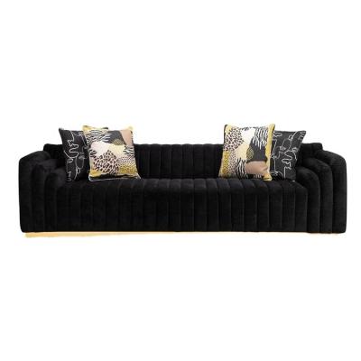 China Modern Hotel Sofa Modern Channel Velvet 4 seater high grade sofa with shiny brass base for sale