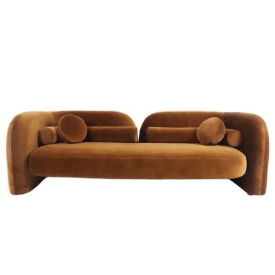 China Modern high end hotel lounge 3 seat sofa in caramel velvet. for sale