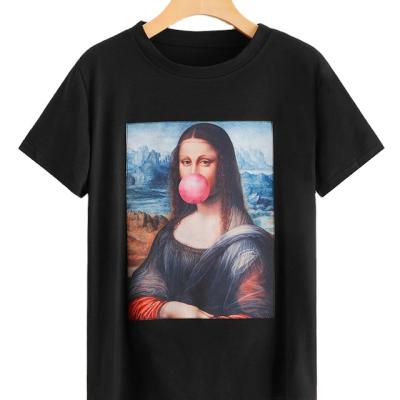 China 2020 New Product Breathable Women Graphic Tees Summer Bubblegum Mona Lisa Print Casual Round Neck Short Sleeve Graphic Tees for sale